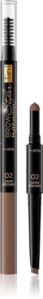 Eveline Cosmetics Brow Styler Præcis øjenbrynsblyant 3-i-1 Skygge 02 Dark Brown 1,2 g