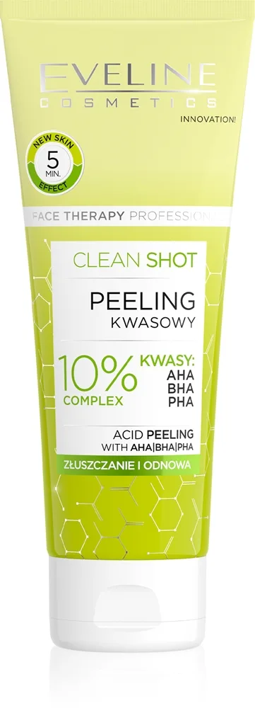 Eveline Cosmetics Clean Shot 10% Complex of AHA, BHA and PHA Mild skrub til at behandle hud imperfektioner 75 ml