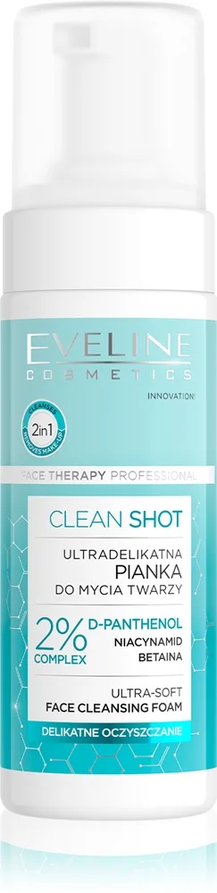 Eveline Cosmetics Clean Shot 2% Panthenol Complex hellävarainen puhdistusvaahto rauhoittava vaikutus 150 ml