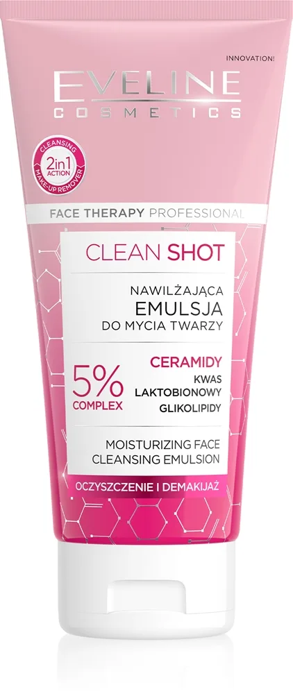 Eveline Cosmetics Clean Shot 5% Ceramidy Complex tehokosteuttava pesuemulsio 150 ml