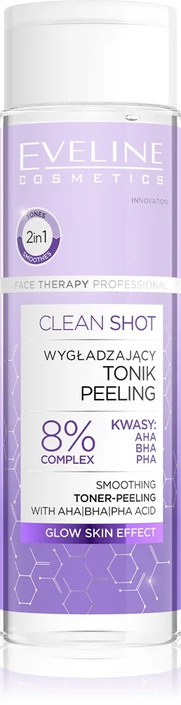 Eveline Cosmetics Clean Shot 8% Complex Of Hydroxy Acids Udglattende toner med exfolierende effekt 200 ml