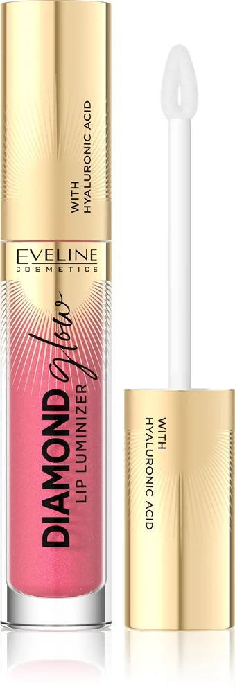 Eveline Cosmetics Diamond Glow kimalteleva huulikiilto sisältää hyaluronihappoa sävy 09 Peach Dream 4.5 ml