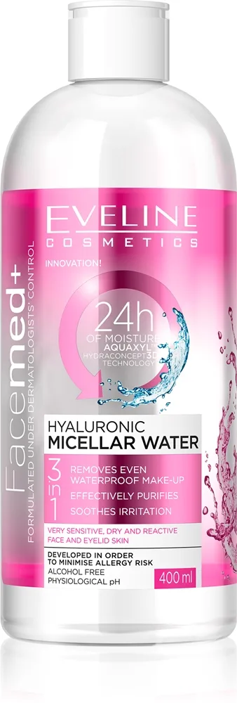 Eveline Cosmetics FaceMed+ Micellært vand med Hyaluronsyre 3-i-1 400 ml