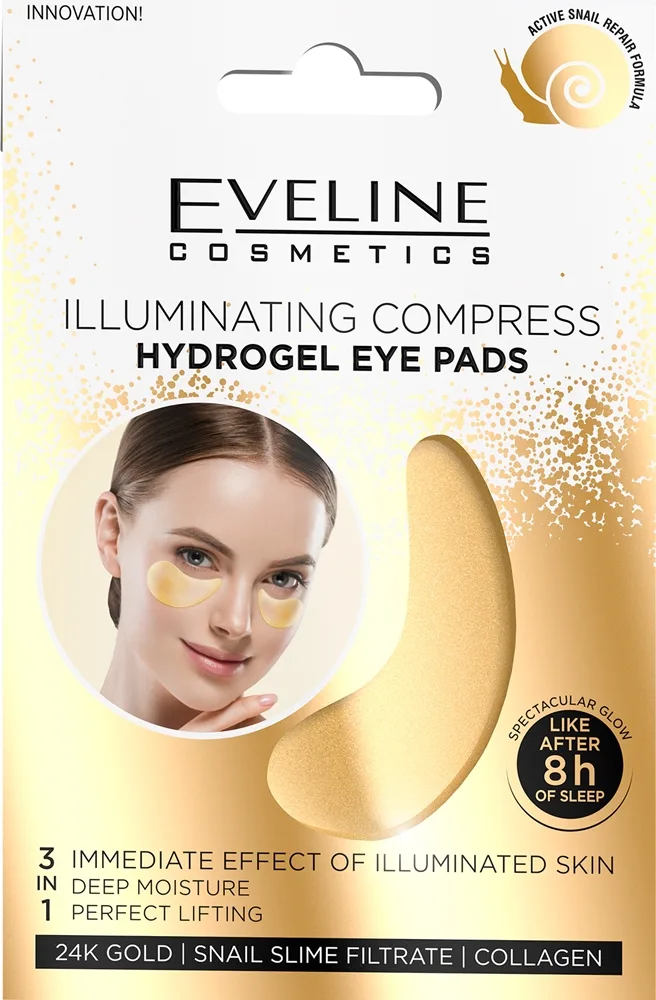 Eveline Cosmetics Gold Illuminating Compress Hydrogel ögonmask med snigelextrakt 2 st.