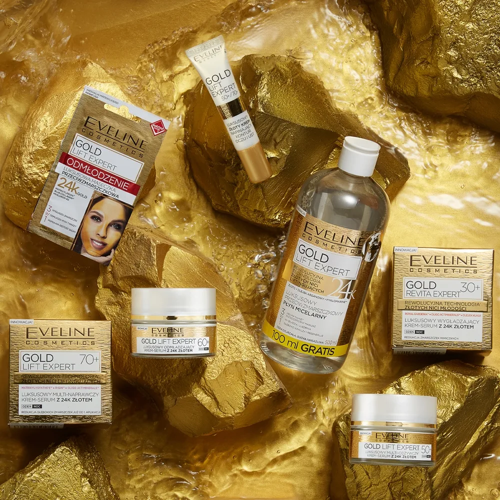 Eveline Cosmetics Gold Lift Expert Rengörande micellärt vatten för mogen hud 500 ml