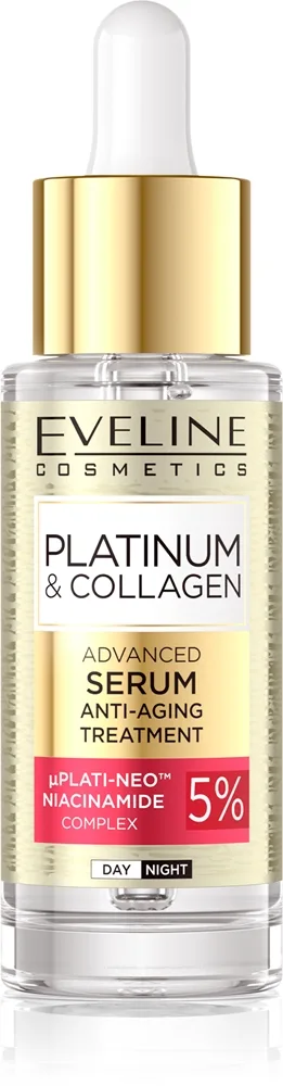 Eveline Cosmetics Platinum & Collagen Advanced Facial Serum Anti-Aging Treatment ryppyjä ehkäisevä seerumi sisältää kollageenia 30 ml