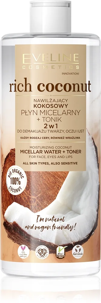 Eveline Cosmetics Rich Coconut misellivesi ja kasvovesi 2in1 500 ml