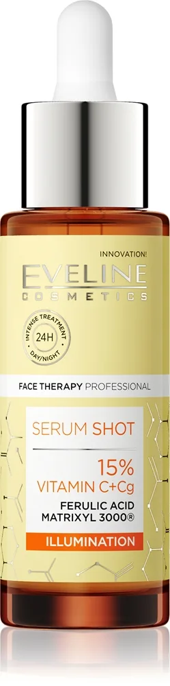 Eveline Cosmetics Serum Shot 15% Vitamin C+Cg ryppyjä ehkäisevä ja kirkastava seerumi sisältää C-vitamiinia 30 ml
