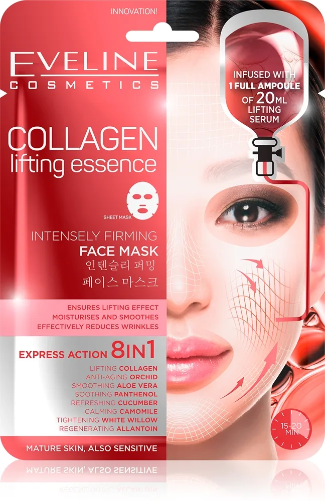 Eveline Cosmetics Sheet Mask Collagen kohottava ja kiinteyttävä naamio sisältää kollageenia 1 kpl