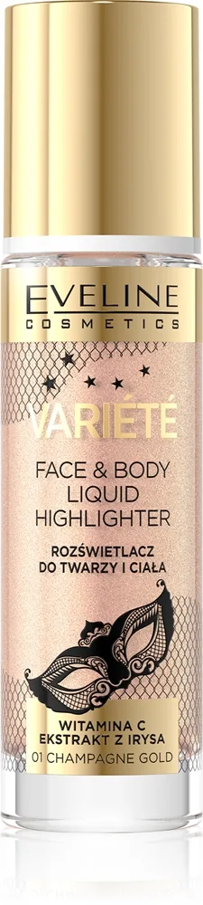 Eveline Cosmetics Variété Flydende highlighter til ansigt og krop Skygge 01 Sparkling Wine Gold 30 ml