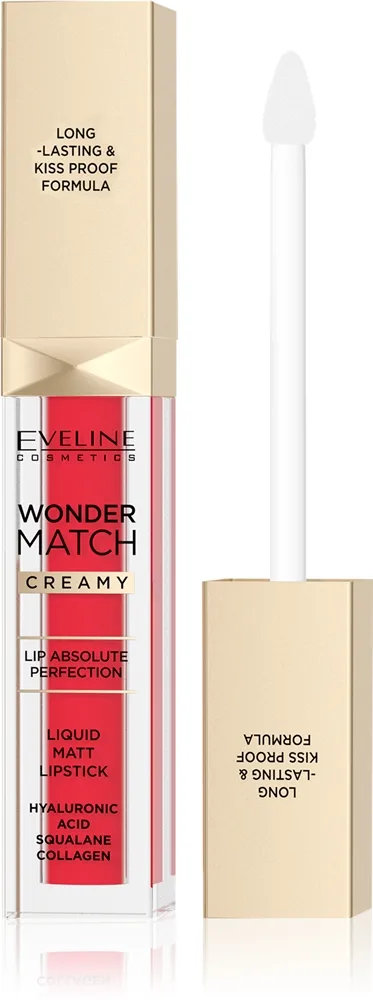 Eveline Cosmetics Wonder Match pitkäkestoinen mattapinnan antava nestemäinen huulipuna sisältää hyaluronihappoa sävy 06 Classic Red 6.8 ml