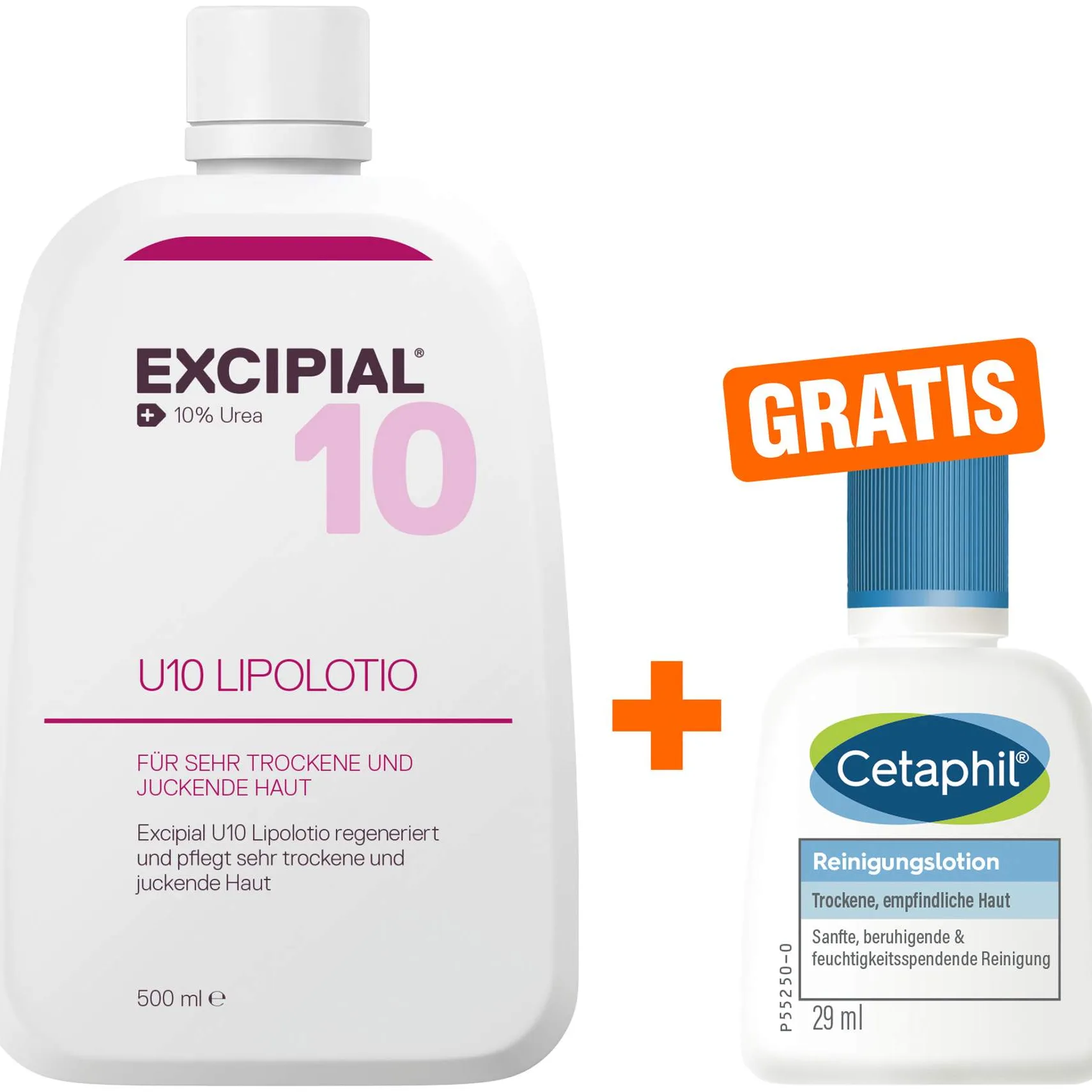 Excipial U 10 Lipolotion 500 ml + gratis Cetaphil Reinigungslotion 29 ml - Bei trockener Haut