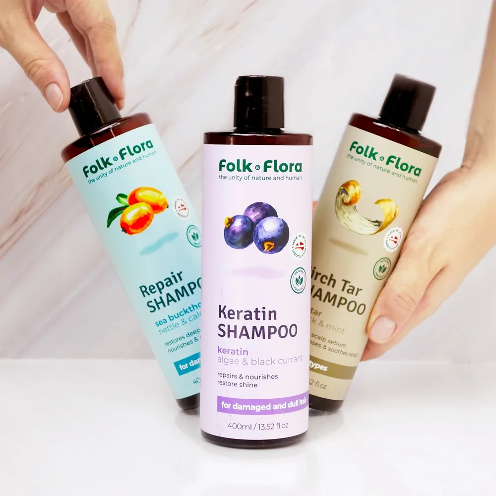 Folk & Flora Birch Tar Renande schampo För torr och kliande hud 400 ml