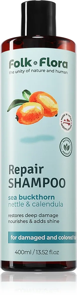 Folk & Flora Sea Buckthorn uudistava shampoo värjätyille ja vaurioituneille hiuksille 400 ml