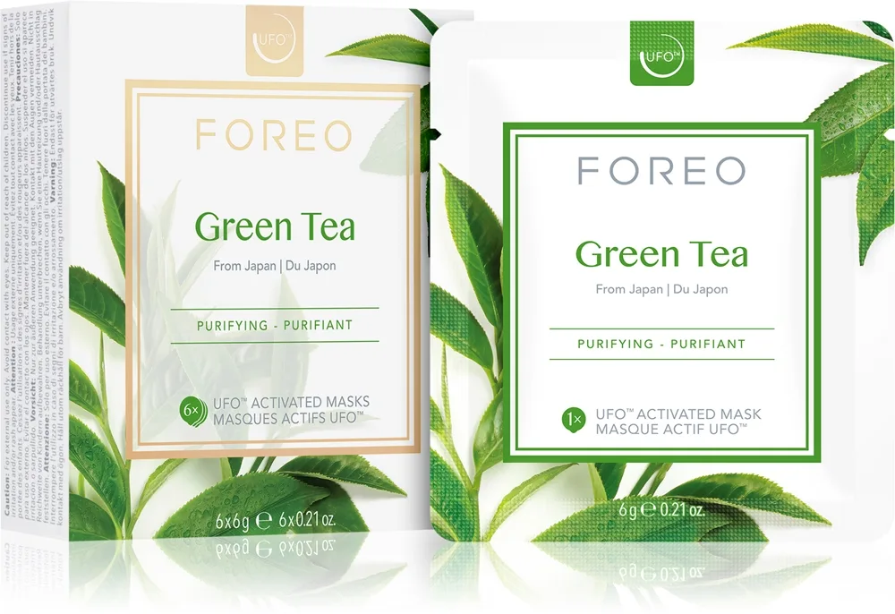 FOREO UFO™ Green Tea Uppfriskande och lugnande ansiktsmask 6 x 6 g