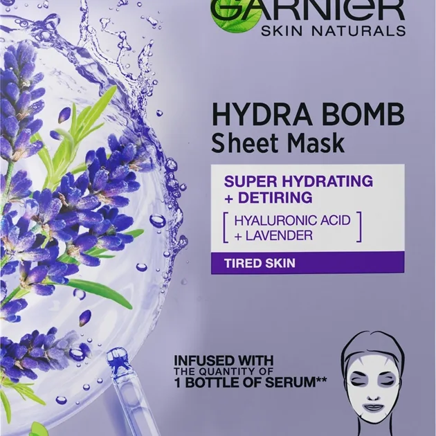 Garnier Textil Masks Hydra Bomb kosteuttava kangasnaamio sisältää hyaluronihappoa 28 g