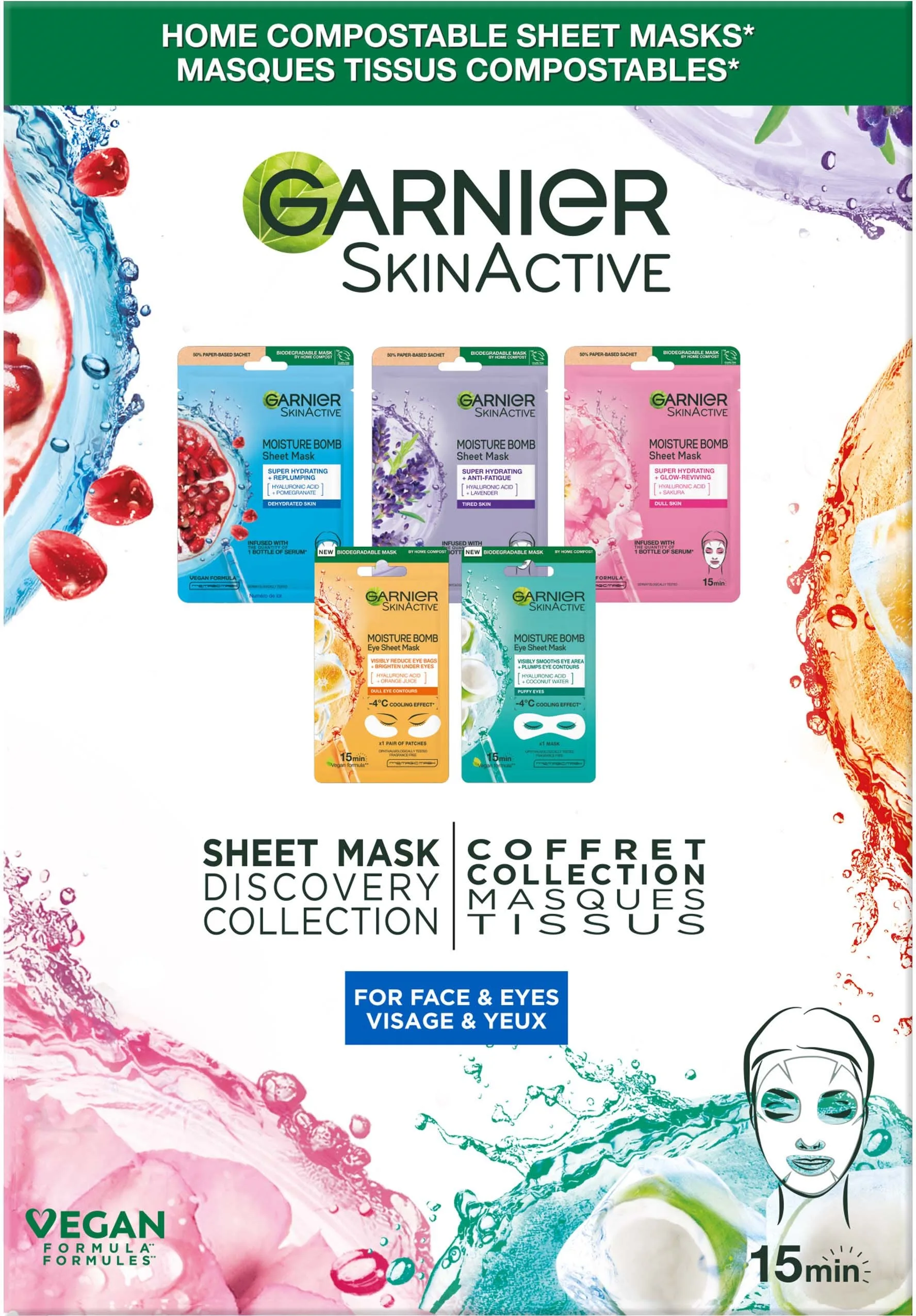 Köp 2 få 25% | Garnier SkinActive Tissue Mask Discovery Collection for Face & Eyes 5 st