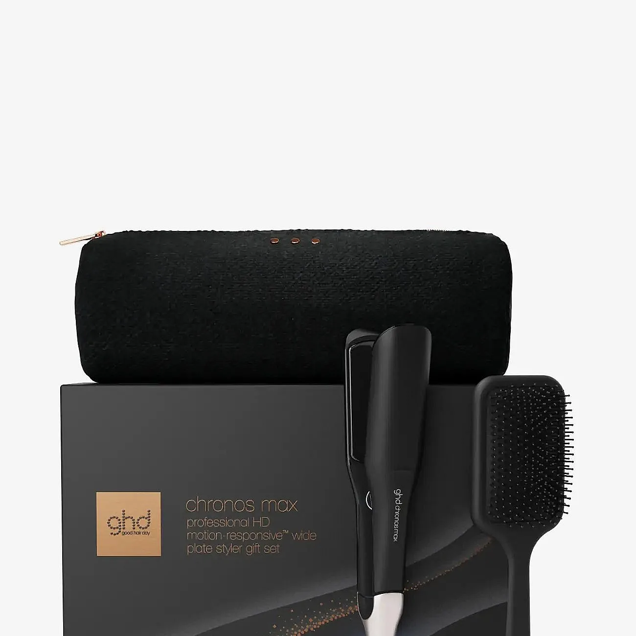 ghd Cashmere Collection Chronos Max Wide Plate Hair Straightener Festive Gift Set in Black