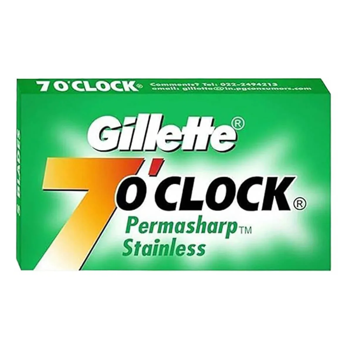 Gillette 7 O'Clock Permasharp Stainless DE-Barberblade, Grøn, 10 stk.