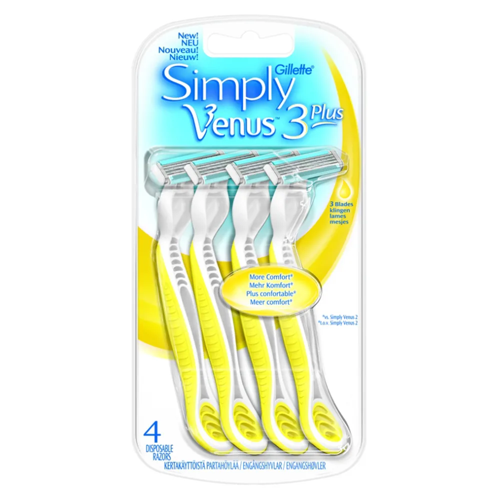 Gillette Venus 3 Plus - 4 Skrabere (Gul)