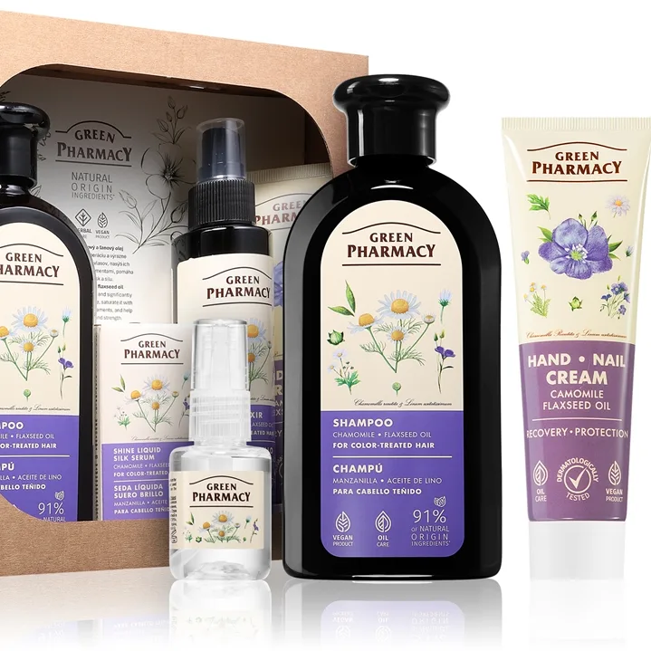 Green Pharmacy Chamomile & Flaxseed oil Set Presentförpackning För färgat hår