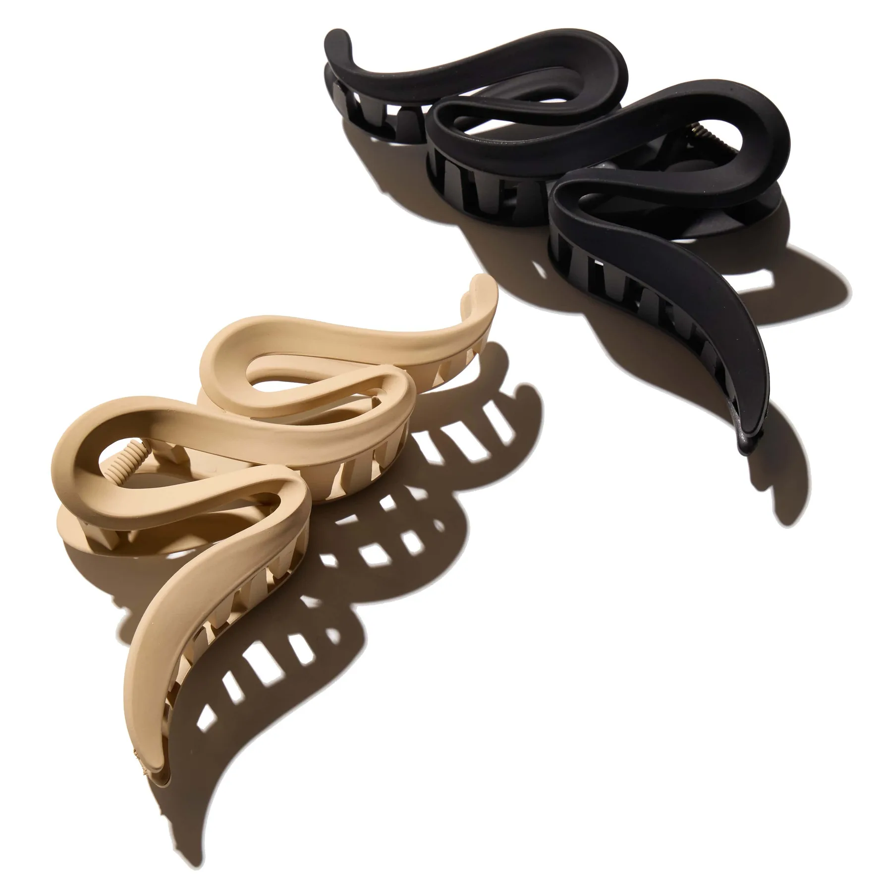 Large Claw Hair Clips Wave 2 Pack Black/Beige