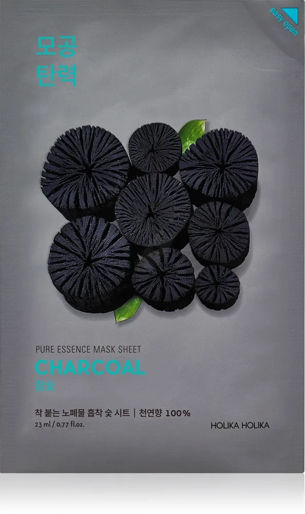 Holika Holika Pure Essence Charcoal aktiivihiiltä sisältävä puhdistava kangasnaamio 23 ml