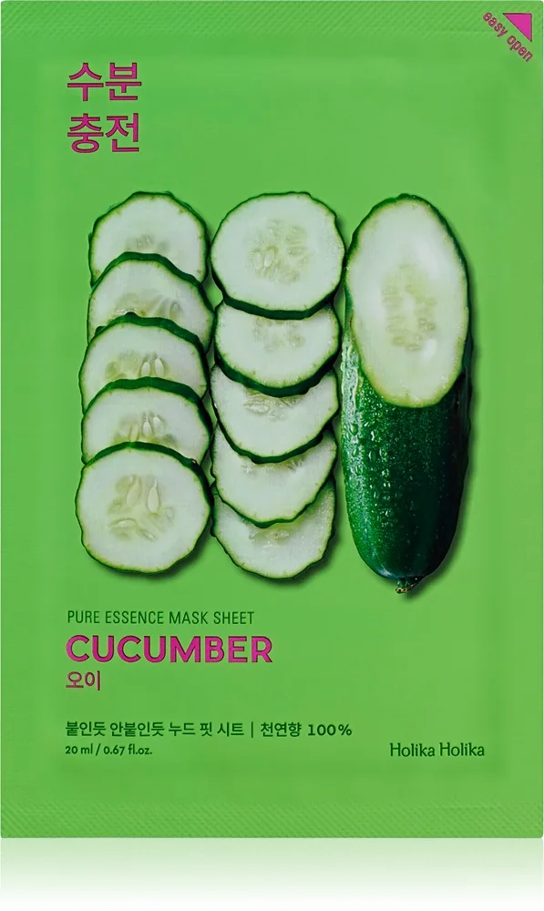 Holika Holika Pure Essence Cucumber Lindrande arkmask för känslig, rodnadsbenägen hud 23 ml