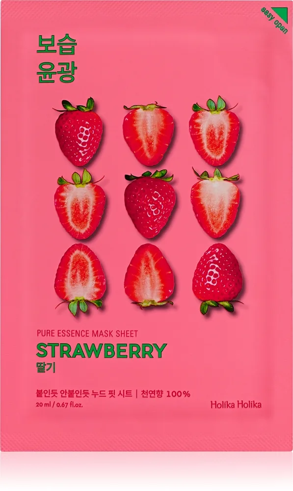Holika Holika Pure Essence Strawberry Uppljusande arkmask för ansiktet För enhetlig hudton 23 ml