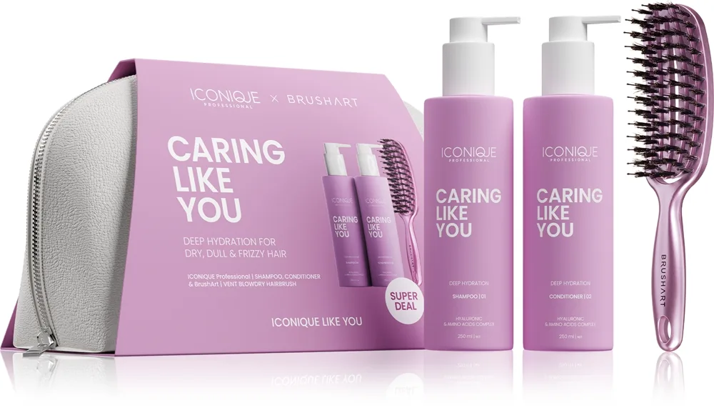 ICONIQUE Professional CARING LIKE YOU Set Shampoo 250 ml Conditioner 250 ml BrushArt Brush Geschenkset für Haare und Kopfhaut
