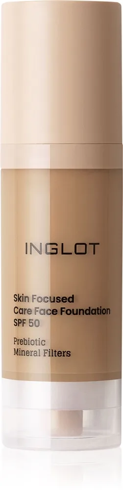 Inglot Skin Focused Care Face Foundation SPF 50 peittävä meikkivoide SPF 50 sävy Warm Olive 30 ml