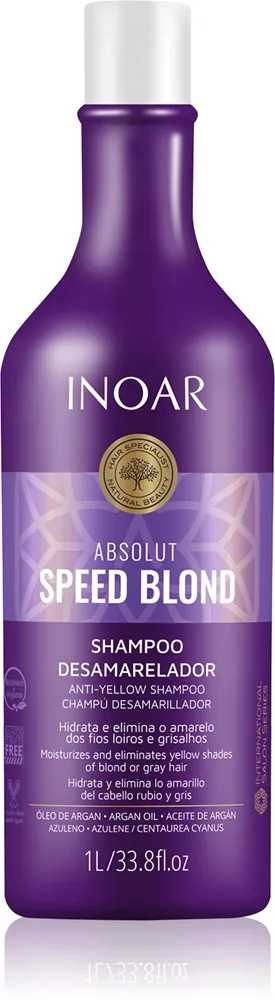 INOAR Absolut Speed Blond shampoo vaaleille hiuksille keltaisia sävyjä neutralisoiva 1000 ml