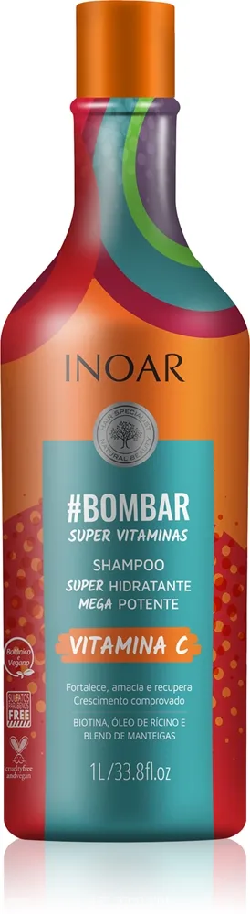 INOAR #Bombar Super Line Super Vitaminas shampoo sisältää C-vitamiinia 1000 ml