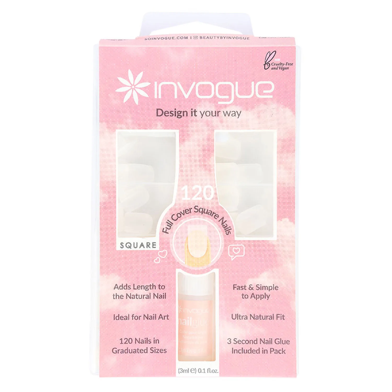 Invogue Full Cover Square Nails 120 kpl