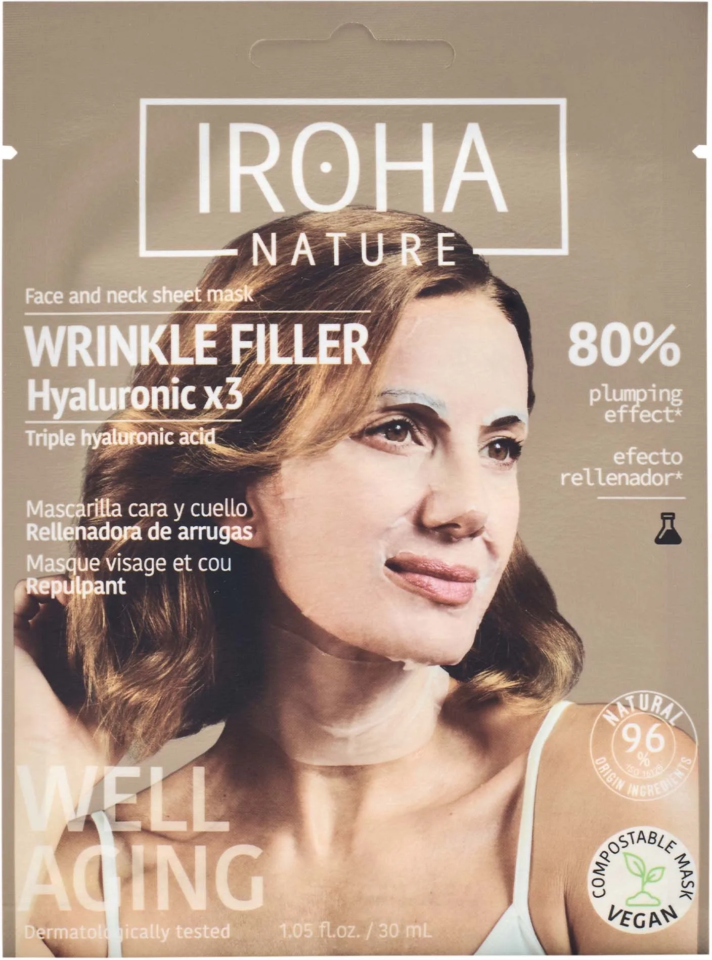 IROHA NATURE Wrinkle Filler Hyaluronic Face & Neck Sheet Mask