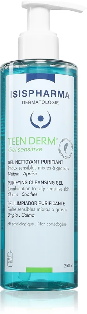 ISISPHARMA Teen Derm Gel Sensitive Rengöringsgel För fet aknebenägen hud 250 ml