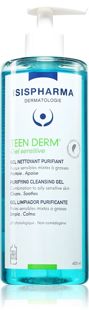ISISPHARMA Teen Derm Gel Sensitive Rengöringsgel För fet aknebenägen hud 400 ml