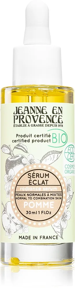 Jeanne en Provence BIO Apple kirkastava kasvoseerumi luomulaatua sisältää aprikoosiöljyä 30 ml
