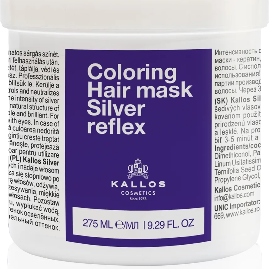 Kallos Coloring Hair Mask Silver Reflex Hårmask för neutralisering av gula toner 275 ml