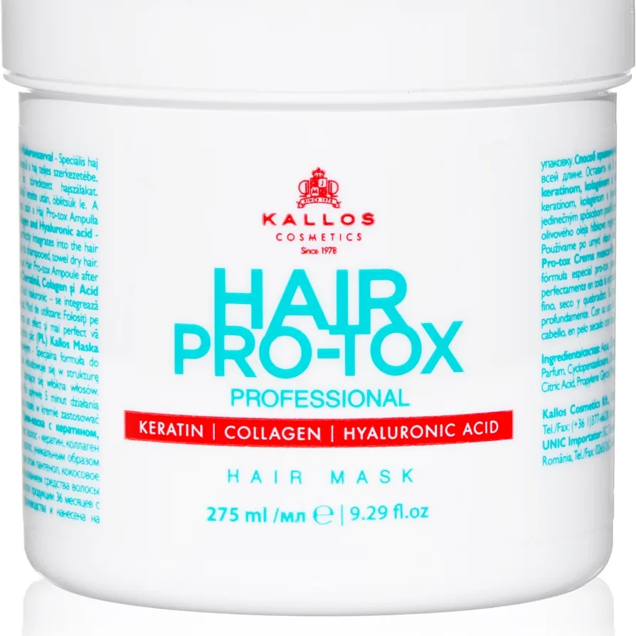 Kallos Hair Pro-Tox Mask för fint och skadat hår Med kokosnötolja, hyaluronsyra och kollagen 275 ml