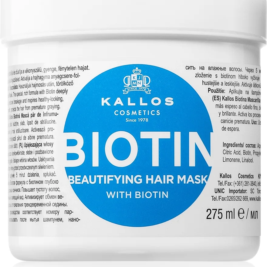Kallos KJMN Professional Biotin Hårmask för fint och svagt sönderbenäget hår 275 ml