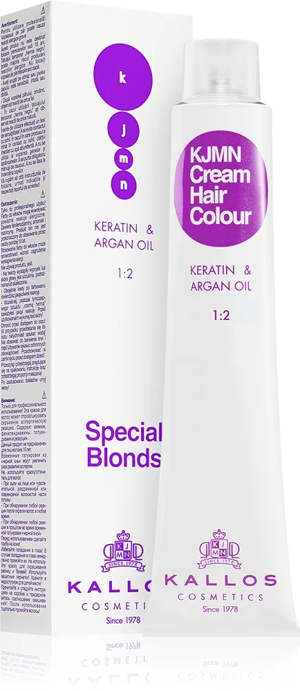 Kallos KJMN Professional Cream Hair Colour Keratin & Argan Oil hiusväri sisältää keratiinia ja arganöljyä sävy 12.11 Special Ultra Blonde 100 ml
