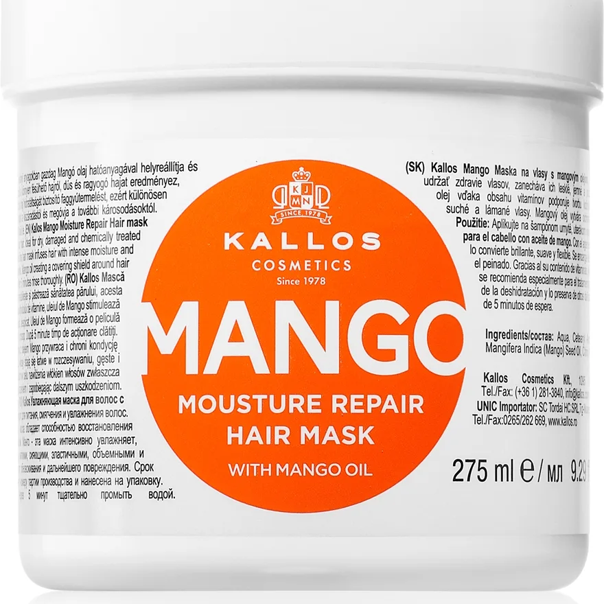 Kallos KJMN Professional Mango Befästande mask Med mango-olja 275 ml