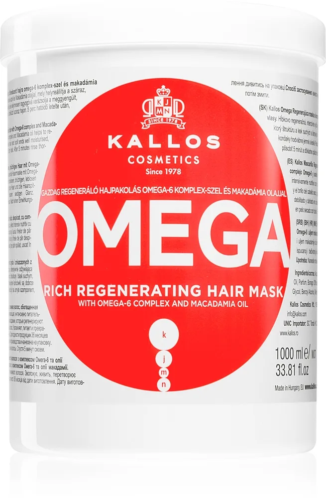 Kallos KJMN Professional Omega Närande hårmask Med omega-6 komplex och makadamiaolja 1000 ml