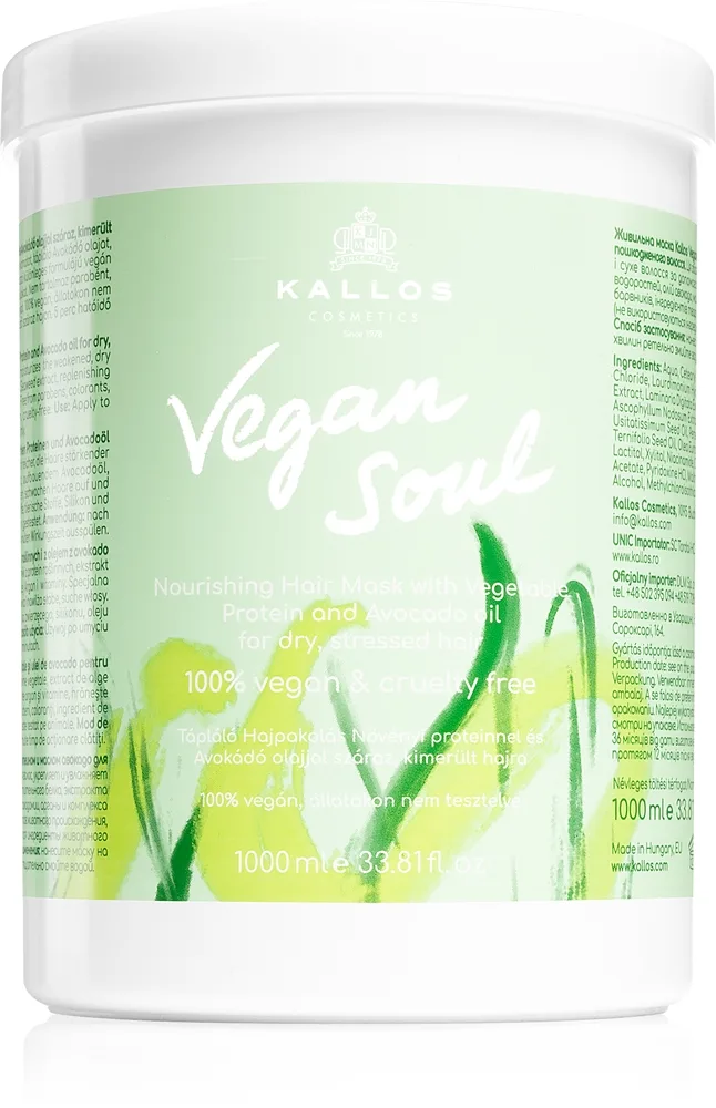 Kallos Vegan Soul Nourishing Närande mask For torrt, stressat hår 1000 ml