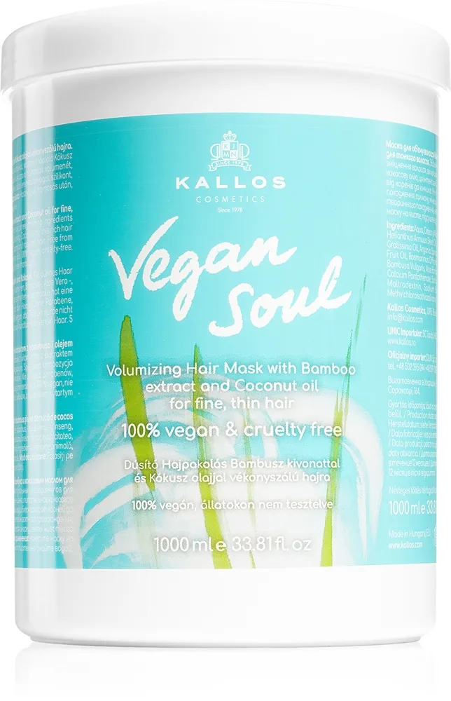 Kallos Vegan Soul Volumizing Närande mask för hårvolym 1000 ml