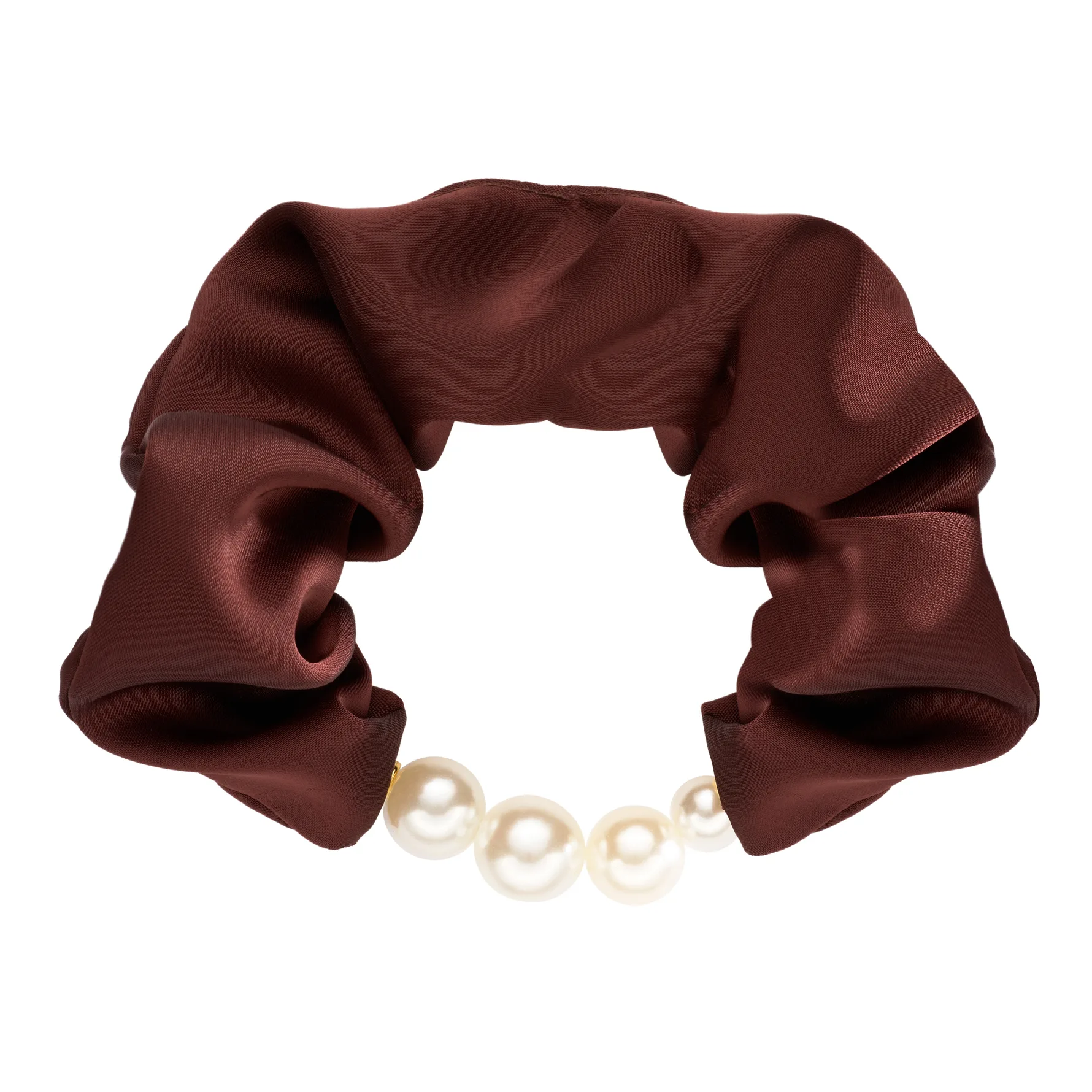 Large Pearl Scrunchie Brown Brown