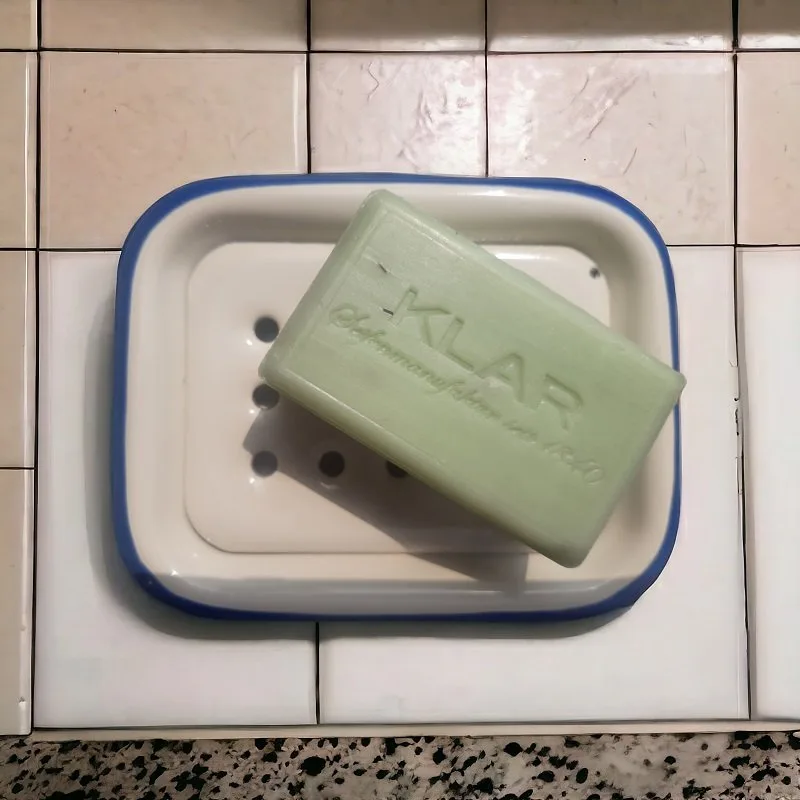 KLAR - Emalj lyxig tvålkopp - Off White | blue