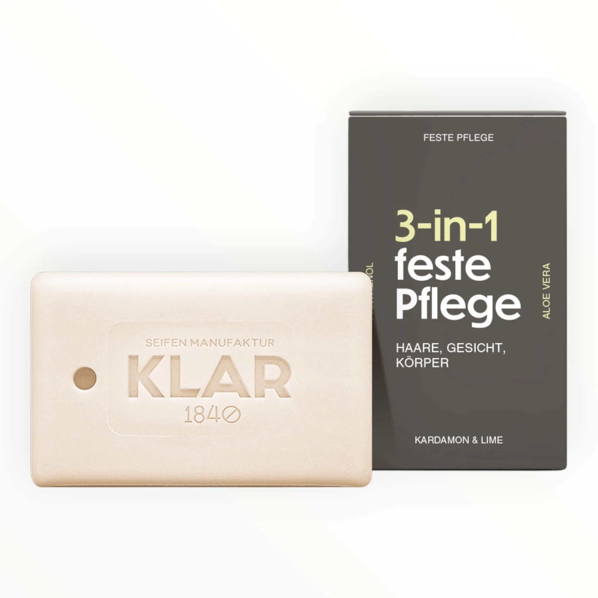 Klar Seifen 3-i-1 Sæbe til Hår, Ansigt & Krop, Kardemomme & Lime, 100 g.