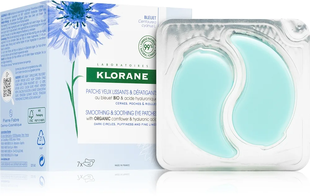 Klorane Cornflower Organic kirkastava naamio silmänympäryksiin 7x2 kpl